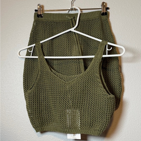 Olive green swim cover up skirt crop set tini bikini crochet resort wear beach